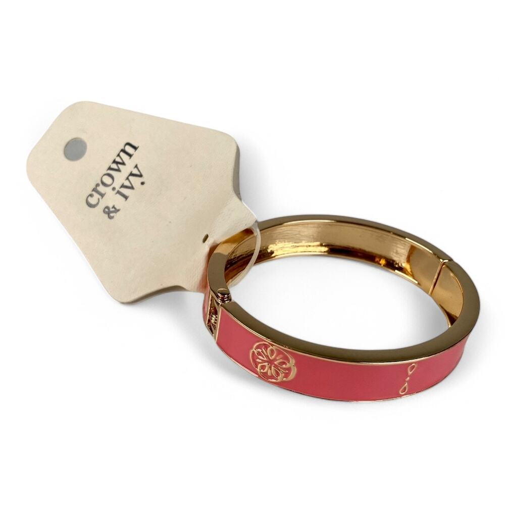 Montauk Weekend Clamper Bangle Bracelet Crown & Ivy Goldtone with Pink Enamel